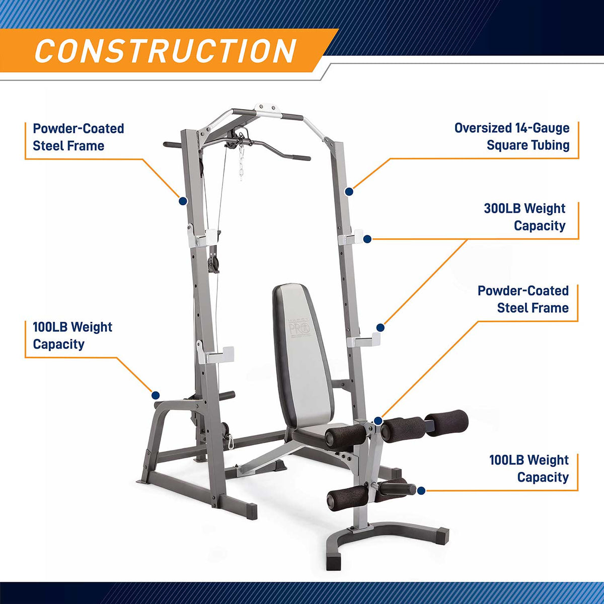 Marcy Pro Deluxe Cage System with Weight Lifting Bench PM 5108
