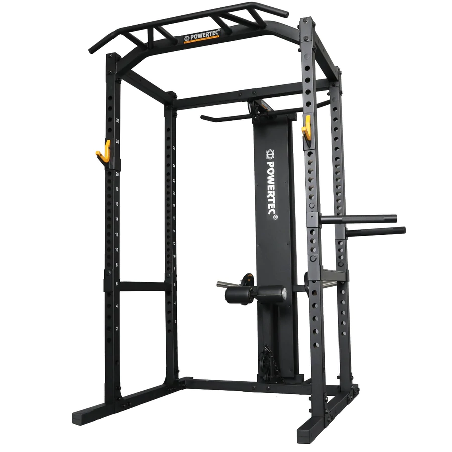 Powertec half rack with lat tower store