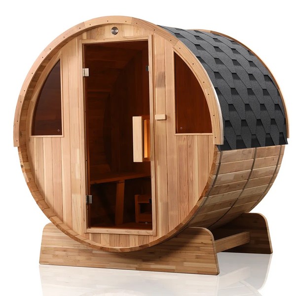 4-Person Rustic Cedar Barrel Traditional Sauna with Hariva Heater