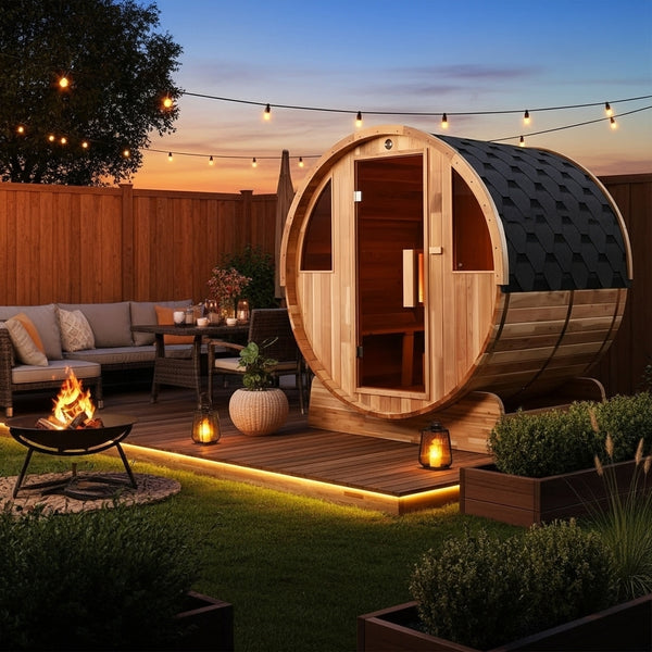 4-Person Rustic Cedar Barrel Traditional Sauna with Hariva Heater