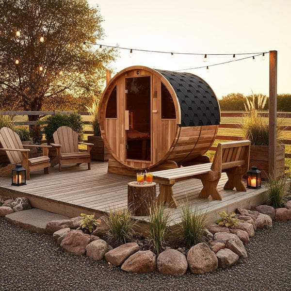 4-Person Rustic Cedar Barrel Traditional Sauna with Hariva Heater