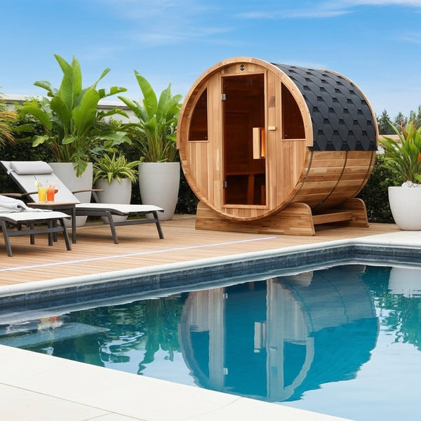 4-Person Rustic Cedar Barrel Traditional Sauna with Hariva Heater