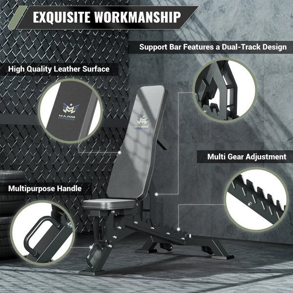 Major Fitness Adjustable Bench | 1300Lbs Capacity Weight Bench - Black