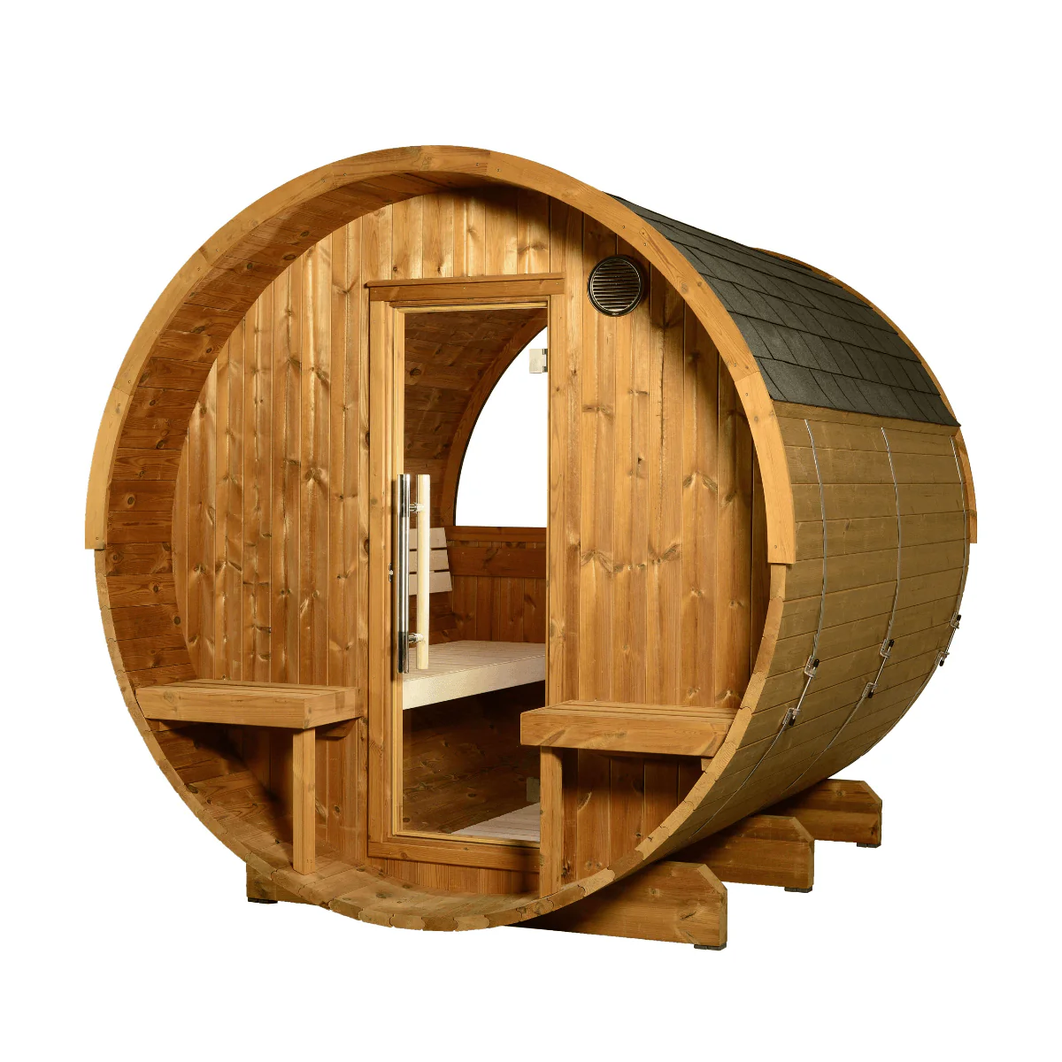 Almost Heaven Evander 6-Person Half-Moon Canopy Barrel Sauna (Heritage Collection)