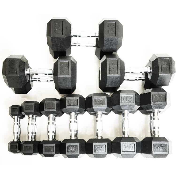 Rubber Hex Dumbbells & Packages