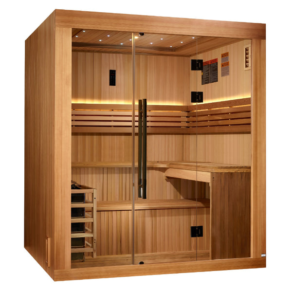 New 2026 Updated "Osla Edition" 6 Person Traditional Sauna - Canadian Red Cedar Interior and Pacific Premium Clear Cedar Exterior