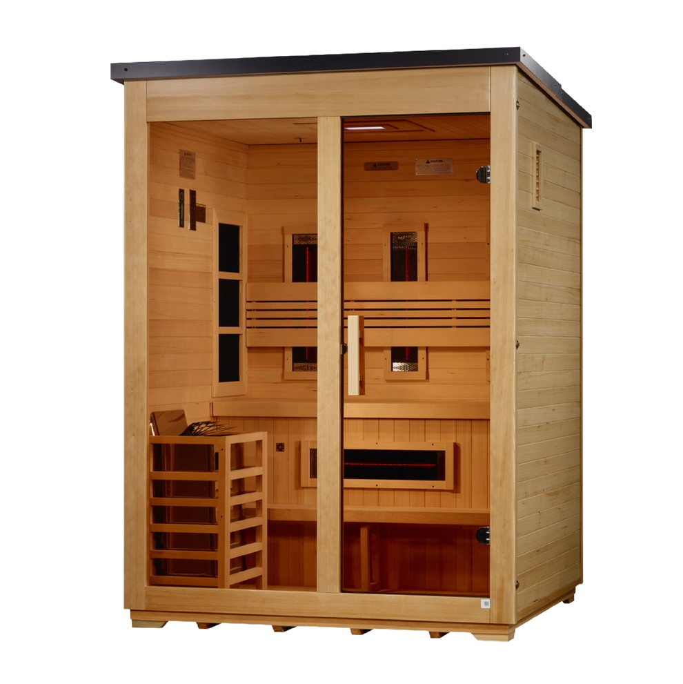 Carinthia 3 Person Hybrid (PureTech™ Full Spectrum IR or Traditional Stove) Flat Roof Outdoor Sauna (GDI-8023-01)