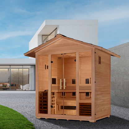 New 2026 "Gargellen" 5 Person Hybrid (PureTech™ Full Spectrum IR Or Traditional Stove) Outdoor Sauna