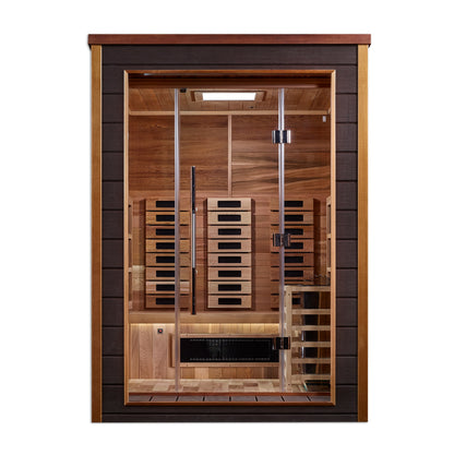 New 2026 Nora 2 Person Outdoor-Indoor PureTech™ Hybrid Full Spectrum Sauna (GDI-8222-01) - Canadian Red Cedar Interior