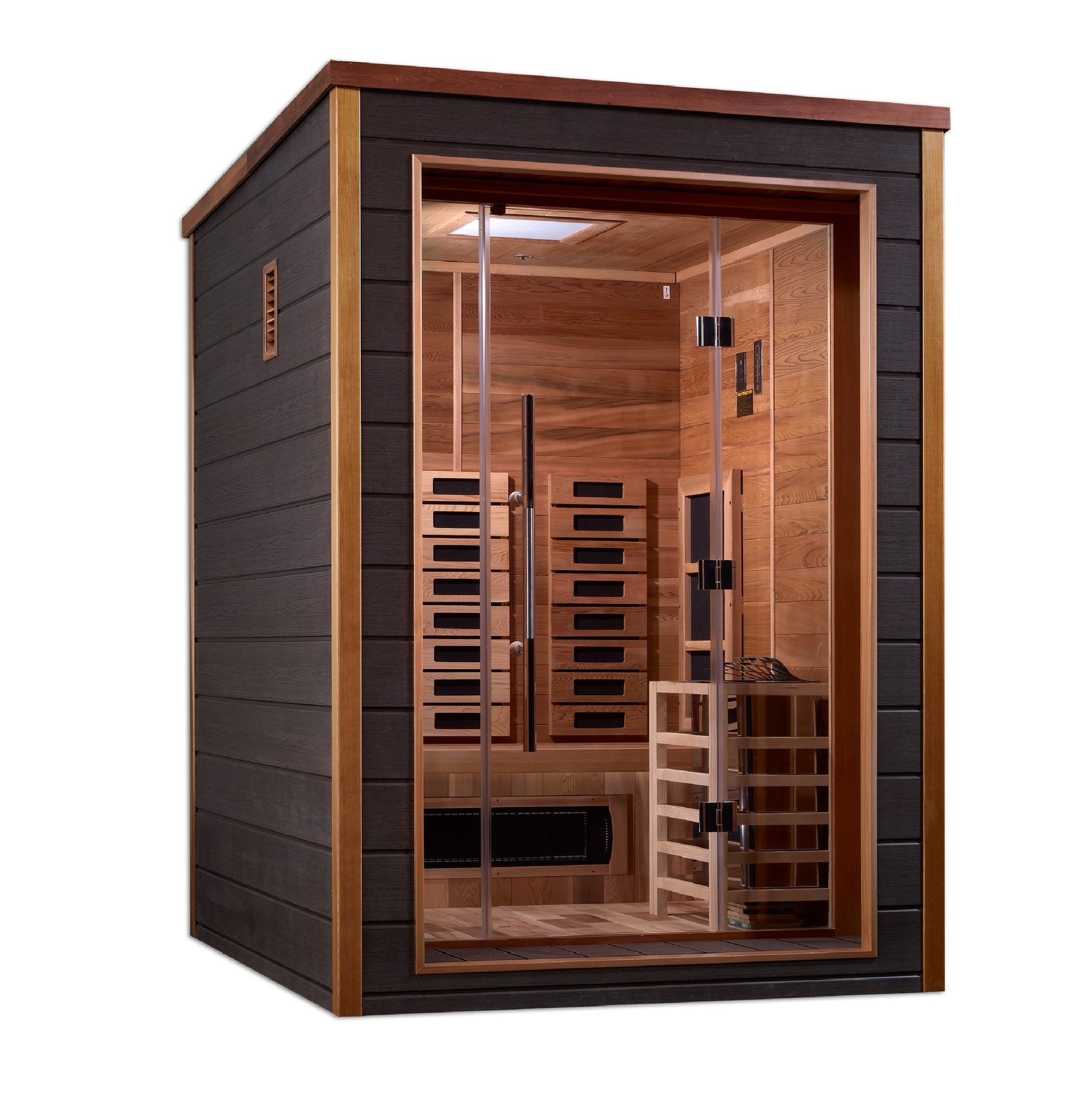New 2026 Nora 2 Person Outdoor-Indoor PureTech™ Hybrid Full Spectrum Sauna (GDI-8222-01) - Canadian Red Cedar Interior