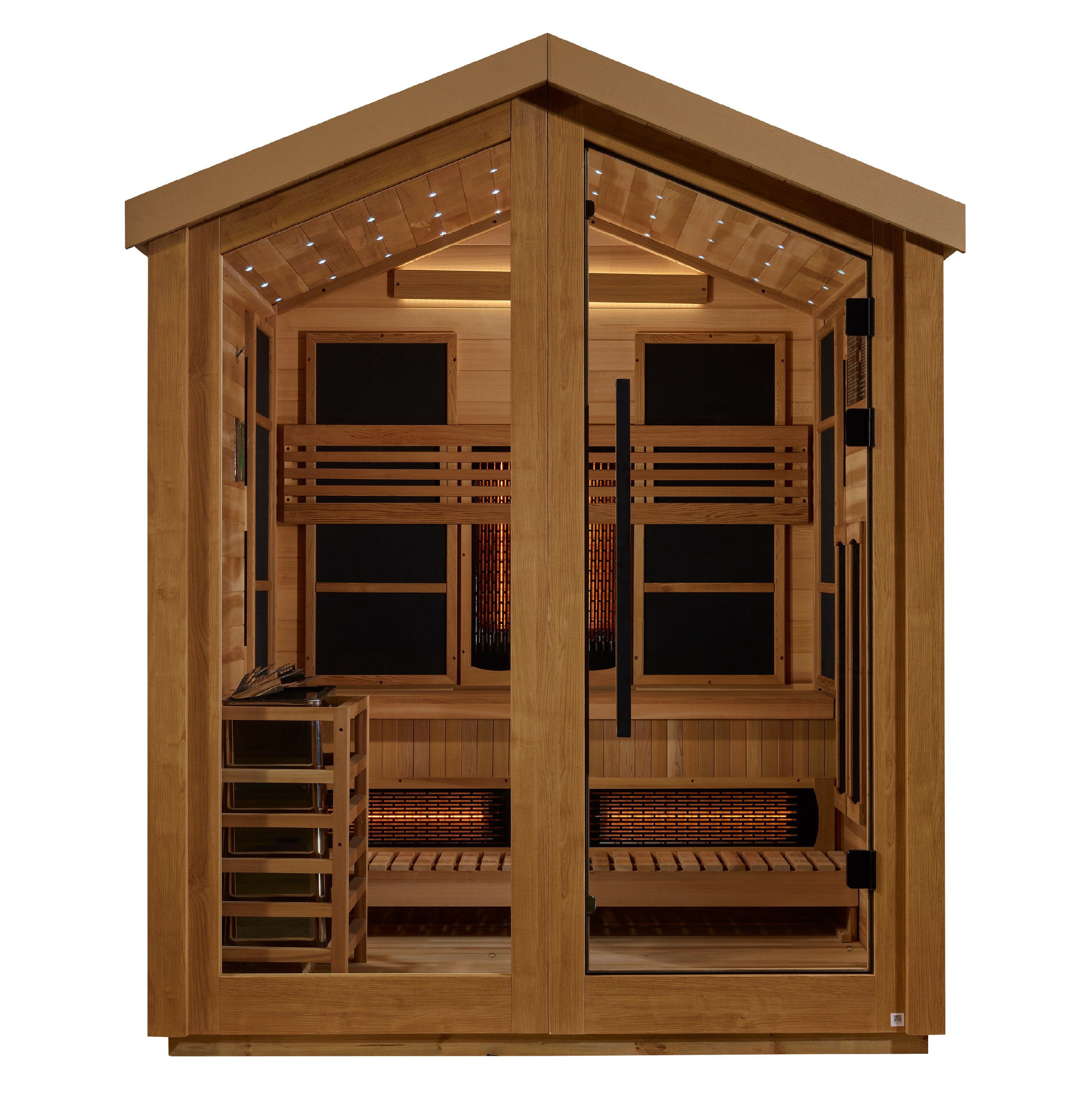 New 2026 Loviisa 3 Person Hybrid (PureTech™ Full Spectrum IR or Traditional Stove) Outdoor Saunaa (GDI-8523-01) - Canadian Red Cedar Interior