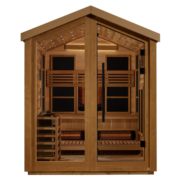 New 2026 Loviisa 3 Person Hybrid (PureTech™ Full Spectrum IR or Traditional Stove) Outdoor Saunaa (GDI-8523-01) - Canadian Red Cedar Interior