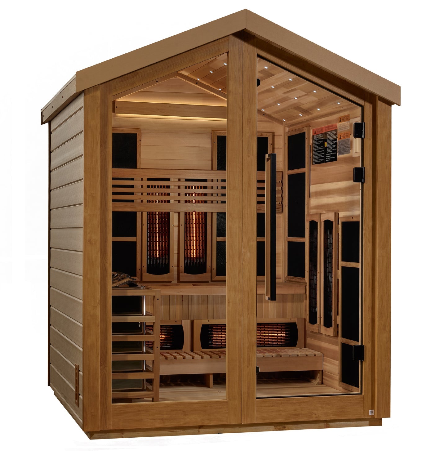 New 2026 Loviisa 3 Person Hybrid (PureTech™ Full Spectrum IR or Traditional Stove) Outdoor Saunaa (GDI-8523-01) - Canadian Red Cedar Interior