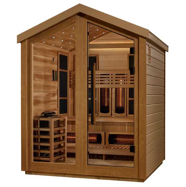 New 2026 Loviisa 3 Person Hybrid (PureTech™ Full Spectrum IR or Traditional Stove) Outdoor Saunaa (GDI-8523-01) - Canadian Red Cedar Interior