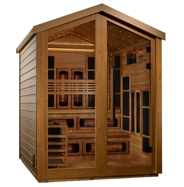 New 2026 Kaskinen 6 Person Hybrid (PureTech™ Full Spectrum IR or Traditional Stove) Outdoor Sauna (GDI-8526-01) - Canadian Red Cedar Interior