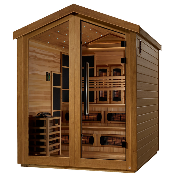 New 2026 Kaskinen 6 Person Hybrid (PureTech™ Full Spectrum IR or Traditional Stove) Outdoor Sauna (GDI-8526-01) - Canadian Red Cedar Interior