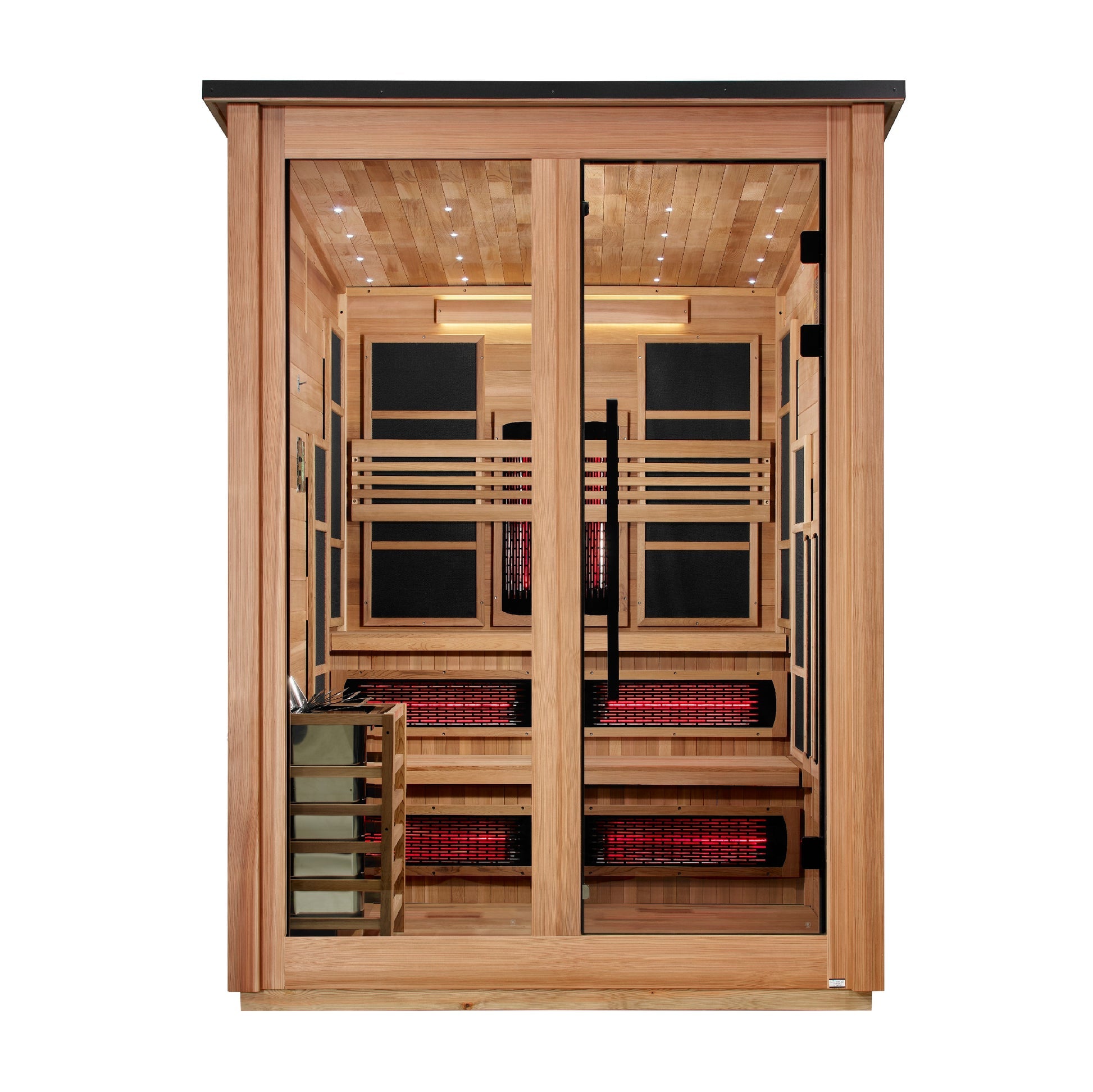 Golden Designs "Kaskinen" 6 Person, Pacific Cedar Barn Hybrid (PureTech™ Full Spectrum IR or Traditional Stove) Outdoor Sauna
