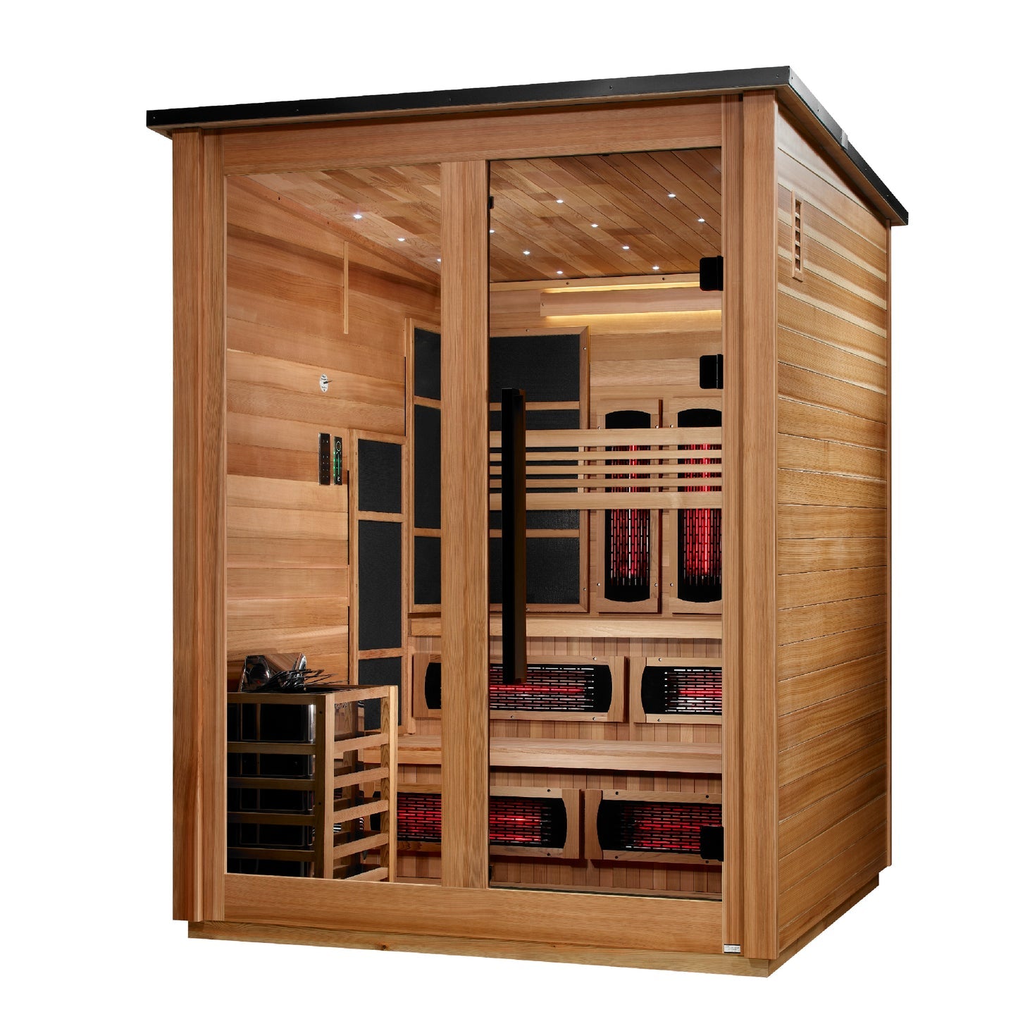 Golden Designs "Kaskinen" 6 Person, Pacific Cedar Barn Hybrid (PureTech™ Full Spectrum IR or Traditional Stove) Outdoor Sauna