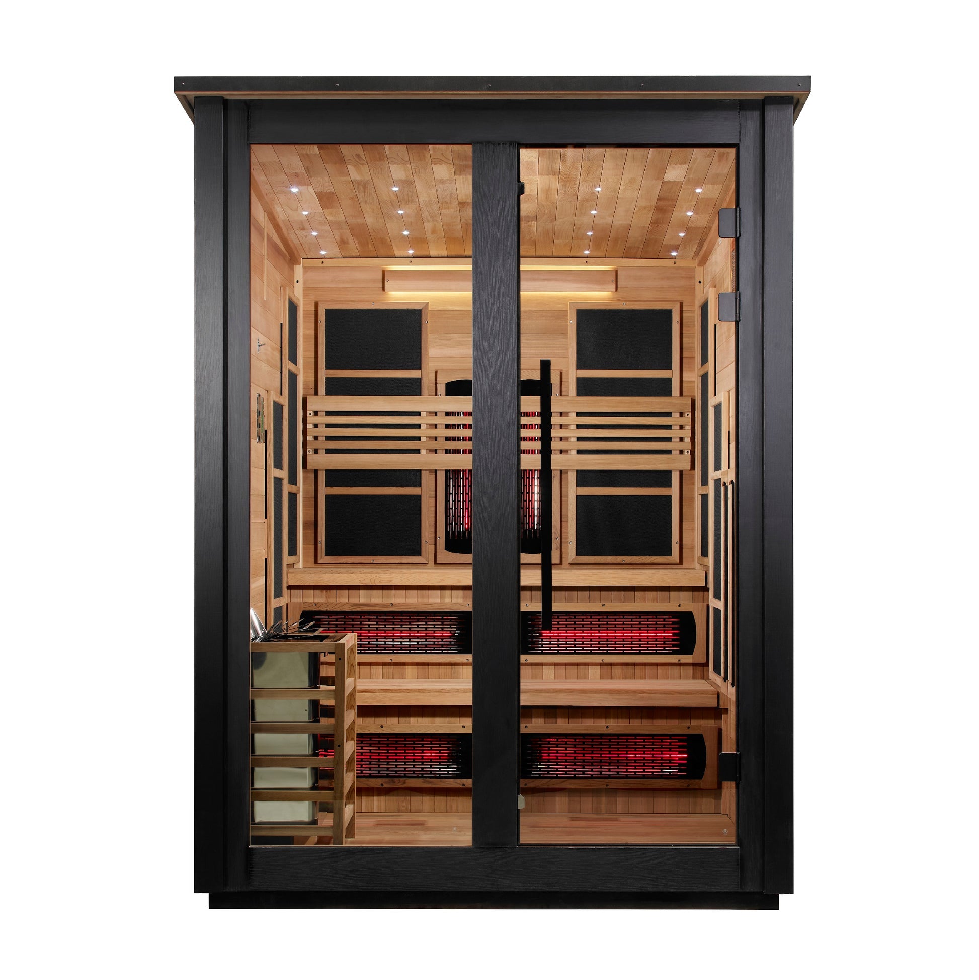 Golden Designs "Kaskinen" 6 Person, 2 Tone Barn Hybrid (PureTech™ Full Spectrum IR or Traditional Stove) Outdoor Sauna