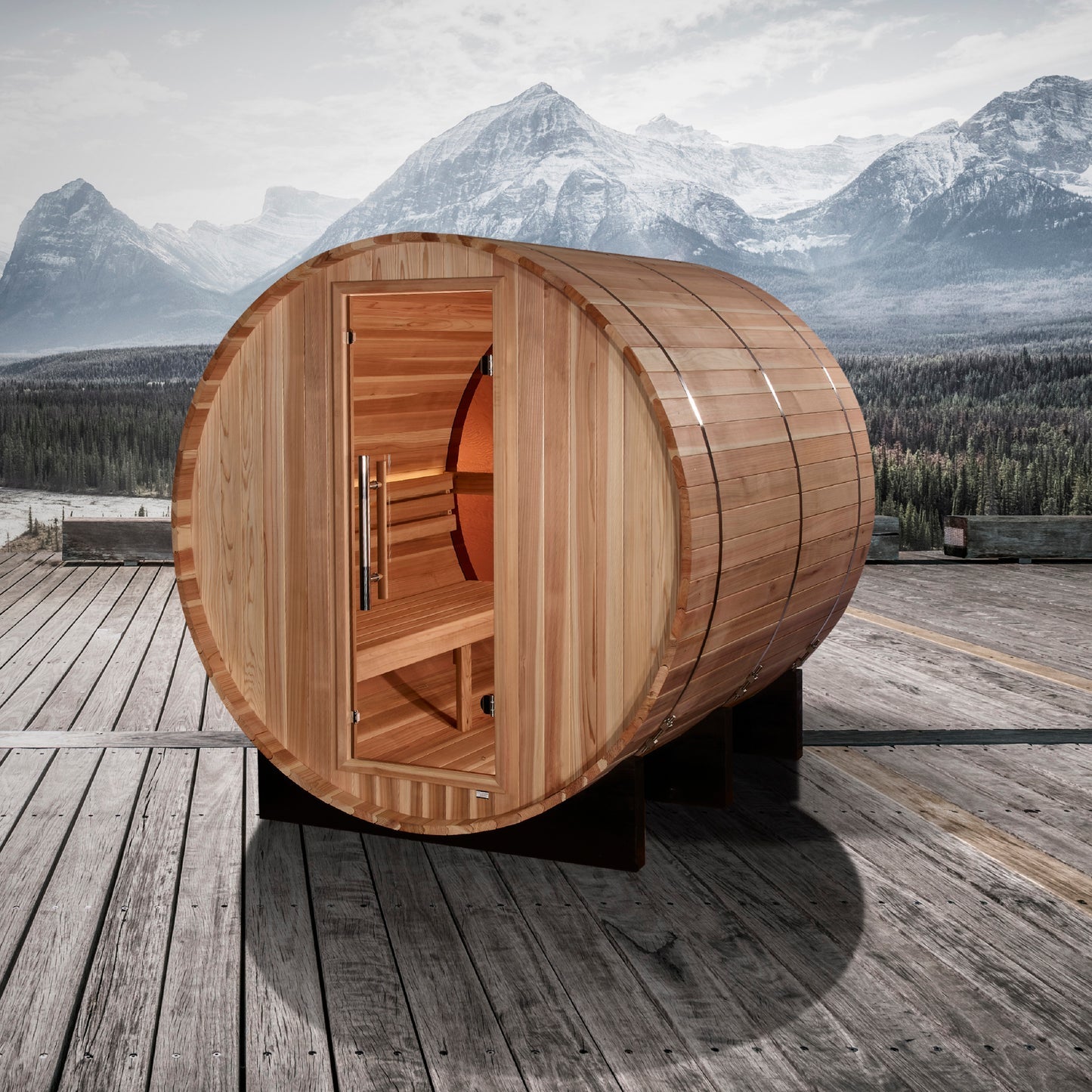 New 2026 "Zurich" 4 Person Barrel Traditional Sauna (w/ Bronze Privacy View)
