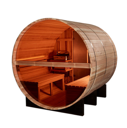 New 2026 "Zurich" 4 Person Barrel Traditional Sauna (w/ Bronze Privacy View)