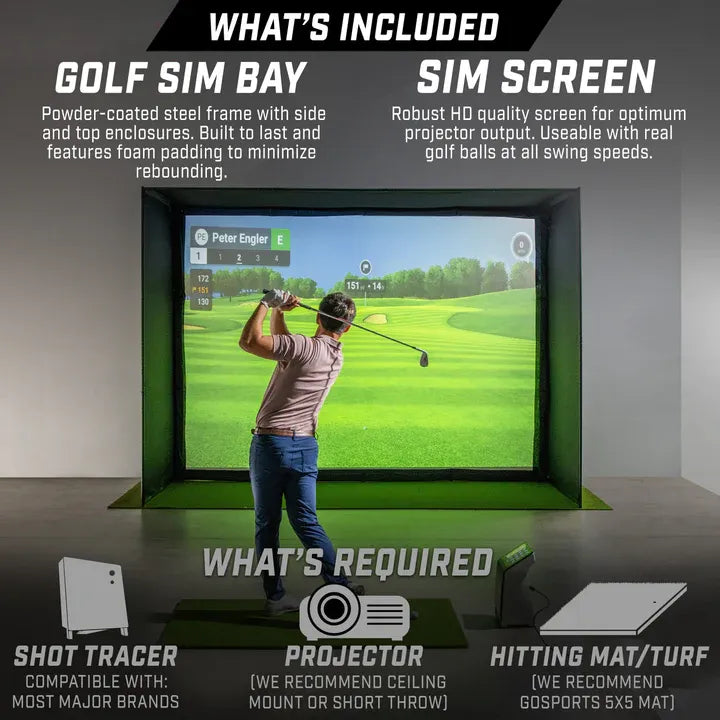 12 x 9 ft Golf Simulator Enclosure Net - Complete Set with Frame and HD Impact Screen Kit
