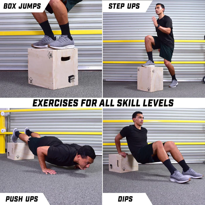 Launch Box 3-In-1 Adjustable Height Wood Plyo Jump Box For Exercises Of All Skill Levels - Small