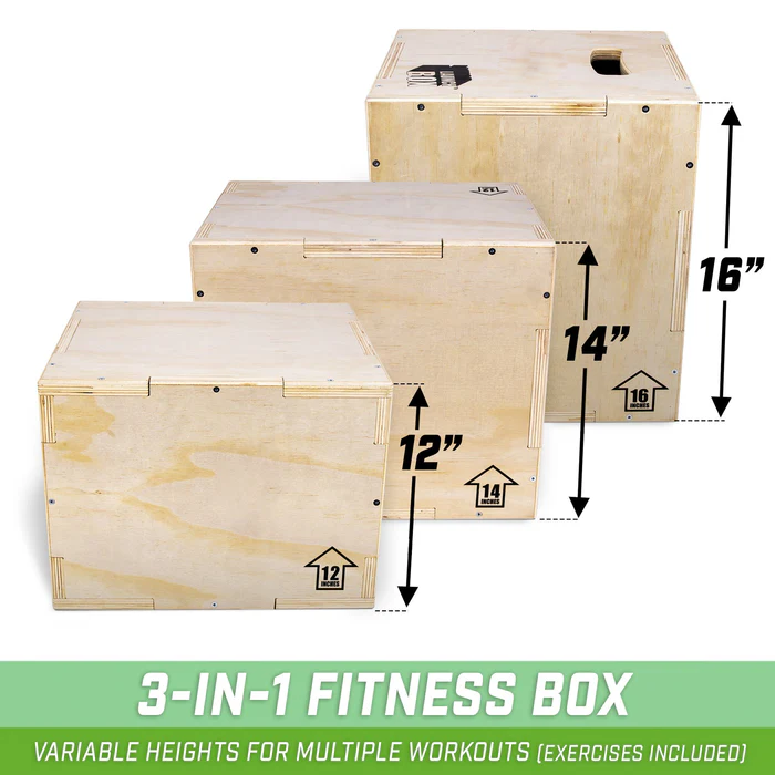Launch Box 3-In-1 Adjustable Height Wood Plyo Jump Box For Exercises Of All Skill Levels - Small
