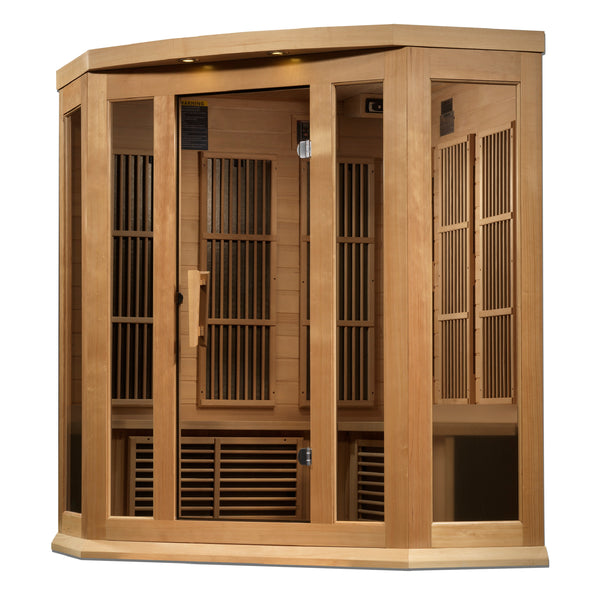 New 2026 Maxxus 3 Person Corner Near Zero EMF FAR Infrared Sauna - Canadian Hemlock