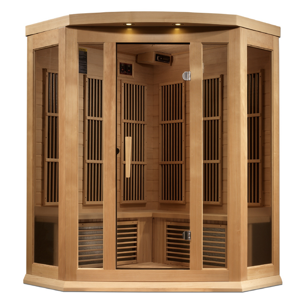 New 2026 Maxxus 3 Person Corner Near Zero EMF FAR Infrared Sauna - Canadian Hemlock
