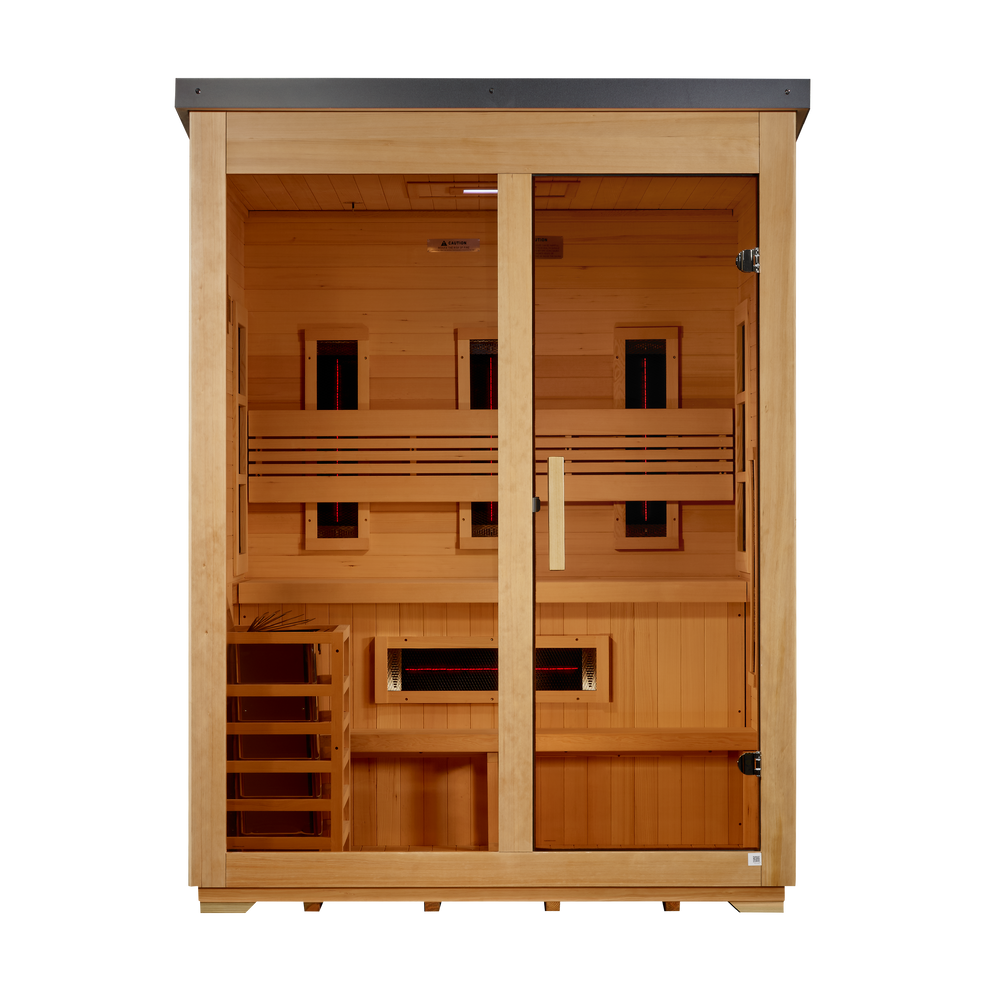 Carinthia 3 Person Hybrid (PureTech™ Full Spectrum IR or Traditional Stove) Flat Roof Outdoor Sauna (GDI-8023-01)