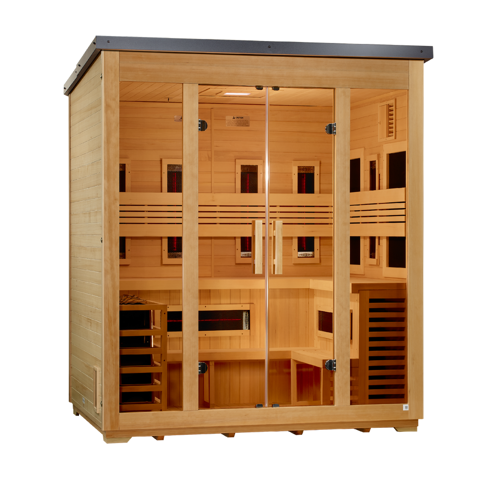 Gargellen 5 Person Hybrid (PureTech™ Full Spectrum IR or Traditional Stove) Flat Roof Outdoor Sauna (GDI-8025-01)