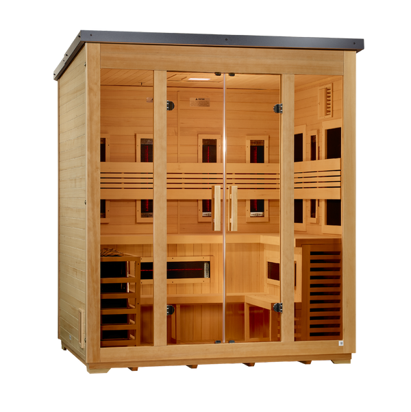Gargellen 5 Person Hybrid (PureTech™ Full Spectrum IR or Traditional Stove) Flat Roof Outdoor Sauna (GDI-8025-01)