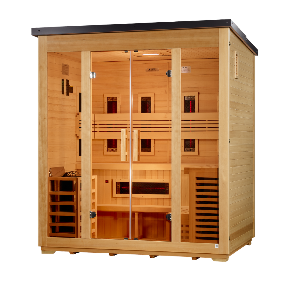 Gargellen 5 Person Hybrid (PureTech™ Full Spectrum IR or Traditional Stove) Flat Roof Outdoor Sauna (GDI-8025-01)
