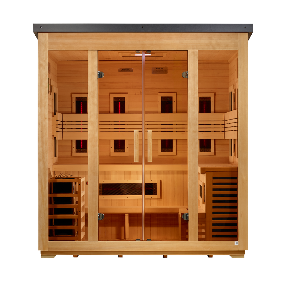 Gargellen 5 Person Hybrid (PureTech™ Full Spectrum IR or Traditional Stove) Flat Roof Outdoor Sauna (GDI-8025-01)