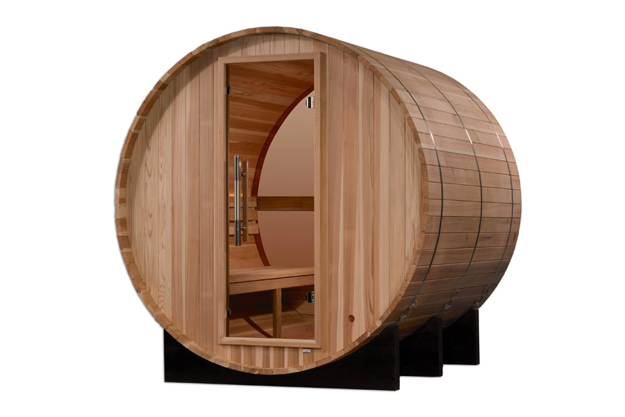New 2026 "Zurich" 4 Person Barrel Traditional Sauna (w/ Bronze Privacy View)