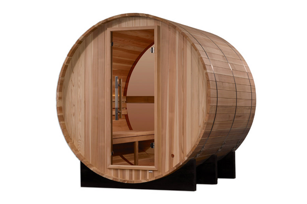 New 2026 "Zurich" 4 Person Barrel Traditional Sauna (w/ Bronze Privacy View)