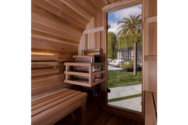 New 2026 "Zurich" 4 Person Barrel Traditional Sauna (w/ Bronze Privacy View)